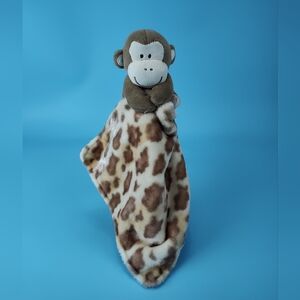 Baby Starters Brown Monkey Rattle Lovey Leopard Print Plush Security Blanket 13"